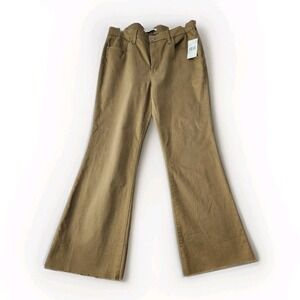 Whetherly Jeans Beverly High Rise Ankle Flare Distressed Raw Hem Olive 32/14 NWT